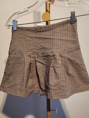 Black & Brown Houndstooth Pleated Mini Skirt